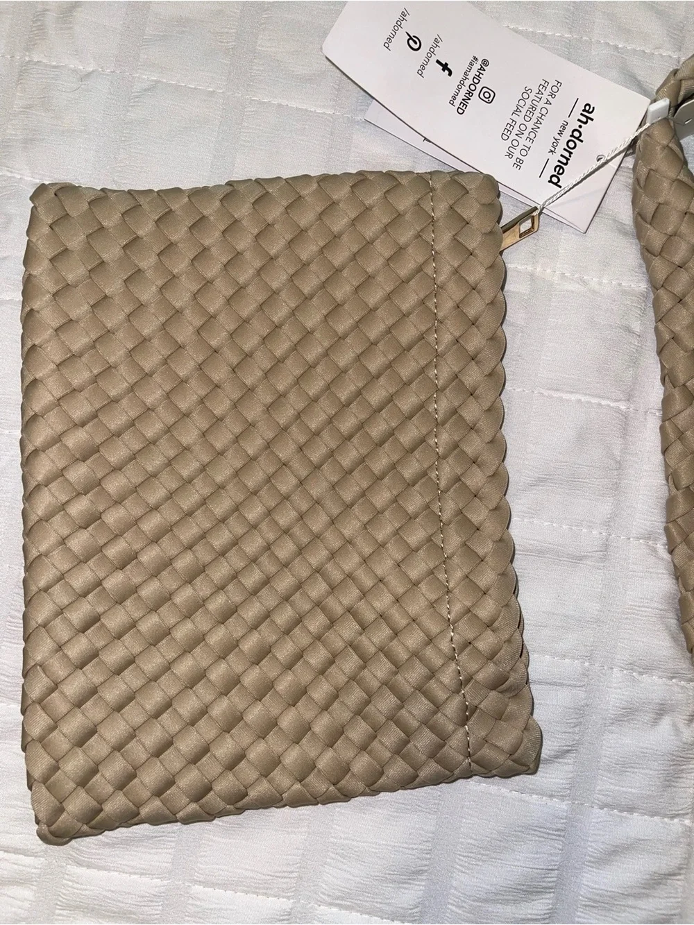 ah-dorned Beige Woven Hobo Bag with Pouch